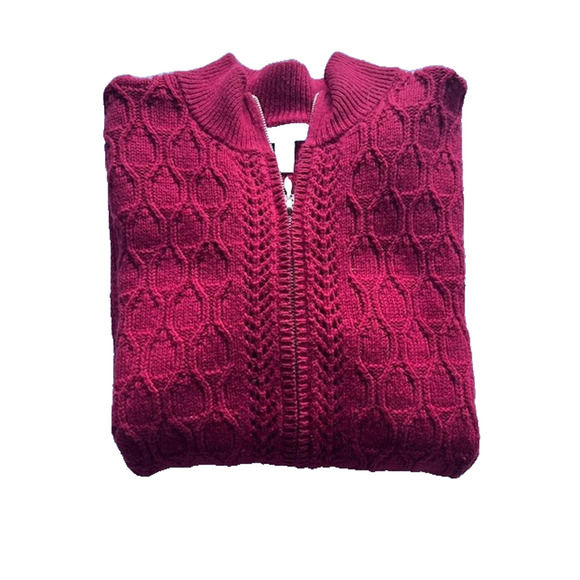 Charter Club Size L Front Zip up Cable Knit Sweater RED Pre-owned, Excellent - Picture 8 of 8